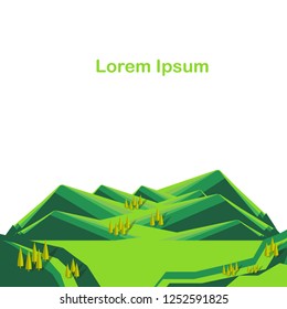 Striped mountain green landscape bellow,
Lorem ipsum, modern flat design element for web, for print