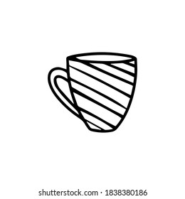 Striped mug isolated on a white background. Vector illustration in Doodle style