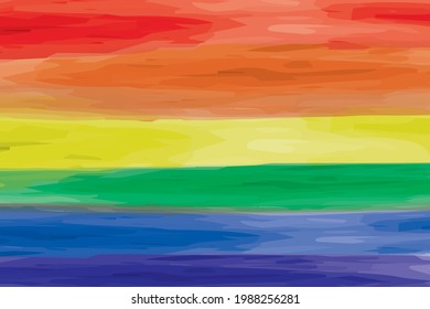 Fondo multicolor a rayas, bandera LGBT, símbolo de libertad de elección sexual. Fondo simple, decoración para el mes del orgullo. Imitación de los trazos de acuarela. Ilustración vectorial.