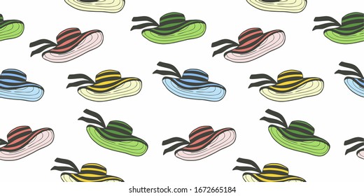Sombreros rayados, multicolores, textura transparente, ilustración vectorial sobre fondo blanco. Para imprimir en textiles, bolsas ecológicas, papel para envolver, postales y folletos, papel pintado.