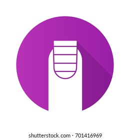 Striped nail flat design long shadow glyph icon. Classic square manicure. Vector silhouette illustration