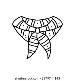 Striped neckerchief. Hand drawn doodle style. Vector illustration isolated on white. Coloring page.