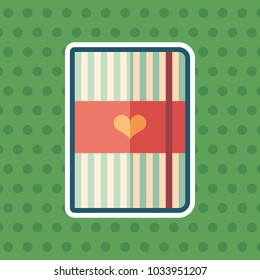 Striped notepad with heart sticker flat icon with color background.