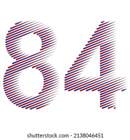 Striped Number Eighty Four Vector Illustration. Red And Blue Number 84 Isolated On A White Background
