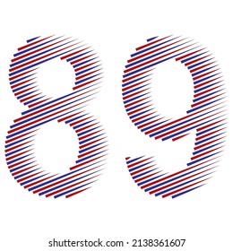 Striped Number Eighty Nine Vector Illustration. Red And Blue Number 89 Isolated On A White Background
