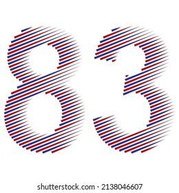 Striped Number Eighty Three Vector Illustration. Red And Blue Number 83 Isolated On A White Background
