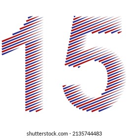 Striped Number Fifteen Vector Illustration. Red And Blue Number 15 Isolated On A White Background
