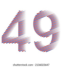 Striped Number Forty Nine Vector Illustration. Red And Blue Number 49 Isolated On A White Background
