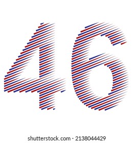 Ilustración De Tirado Número Cuarenta Y Seis Vectores. Rojo Y Azul Número 46 Aislado En Fondo Blanco
