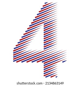 Ilustración de cuatro vectores de número rayado. Rojo Y Azul Número 4 Aislado En Un Fondo Blanco
