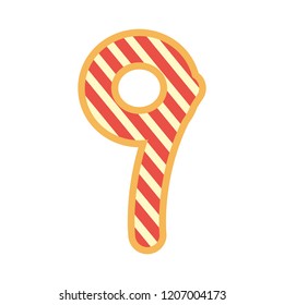 striped number nine font on white background