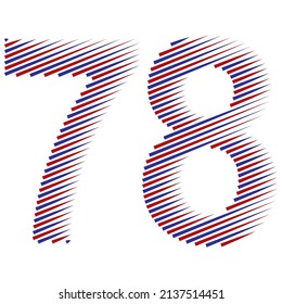 Striped Number Seventy Eight Vector Illustration. Red And Blue Number 78 Isolated On A White Background
