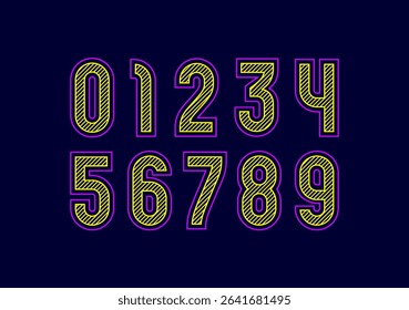 Striped numbers set in the industry style, hatched numerals 0 to 9 made in hatch line style, vector illustration 10EPS