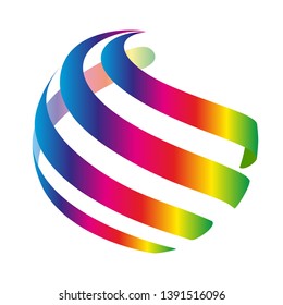 Striped object. Round 3d logo abstract circle vector sign. Colorful painting circles ribbon.