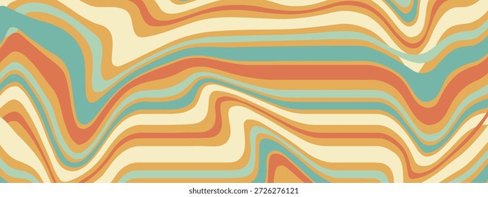 Striped ocean wave aesthetic, 70s style psychedelic background. Marbleized retro dynamic illusion, mineral texture, style groovy backdrop. Pattern with swirl distorted wave. Modern retro wavy pattern.