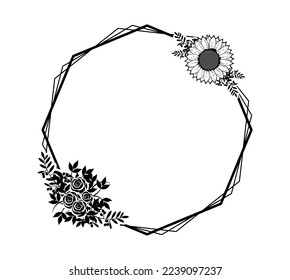 Striped octagonal frame. Black and white. Flower wedding frames for invitations, stickers, souvenirs, gifts and ornaments.Flower wedding frames for invitations, stickers, souvenirs, gifts and ornament