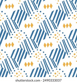 Striped Oktoberfest scallop seamless pattern. Blue and white ornament arch repeat background. Beer festival endless design. Vector hand drawn illustration.