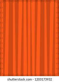 Striped orange background with cute vertical stripes framed with spider cobweb. Vector background, Halloween invitation, banner, poster or greeting card template with empty copy space for text.