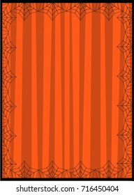 Striped orange background framed with the spider's web. Vector background with space for  text.  Halloween invitation or greeting card.