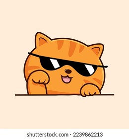 Striped Orange Cat Cartoon    Cute Tabby Cat Waving Hand Pawns Vector