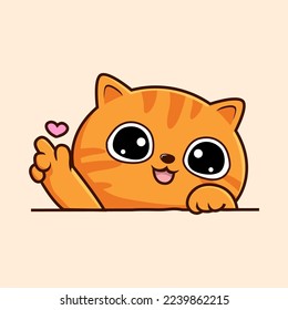 Striped Orange Cat Cartoon    Cute Tabby Cat Waving Hand Pawns Vector