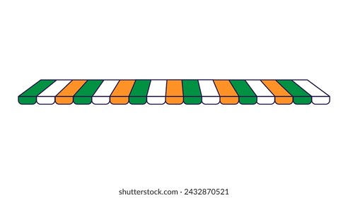 Striped pace, tent roof in colors of Irish flag. Traditional festive element, attributes of St. Patrick Day. Place of trade at festival. Cartoon vector icon in national colors isolated on white back