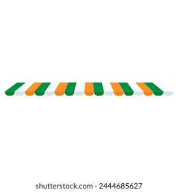 Striped pace, tent roof in colors of Irish flag. Traditional festive element, attributes of St. Patrick Day. Place of trade at festival. Cartoon vector icon in national colors isolated on white back
