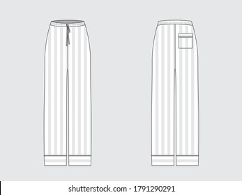 striped pajamas pants, flat pattern with vector illustration