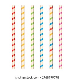 Striped paper straws with stripes for drinks and cocktails.Vector illustration.