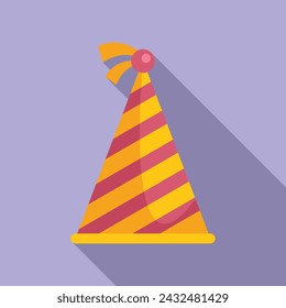 Striped party hat icon flat vector. Festive match. Carnival cone