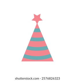 striped party hat illustration in pastel tones for birthdays and festive events