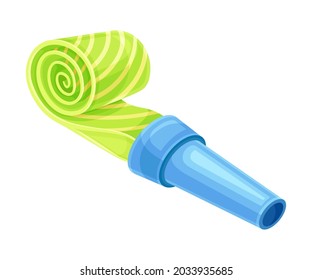 Striped Party Whistle as Birthday Toy and Accessory for Blowing and Making Sound Vector Illustration