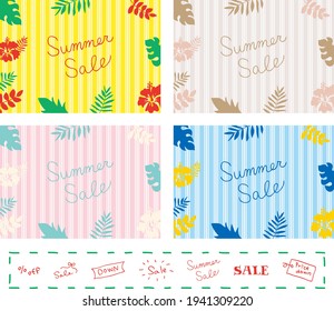 striped pattern backdrop and hibiscus flower frame
summer sale icons
