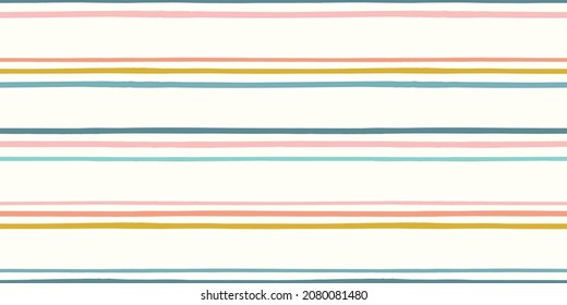 Striped pattern background. Vector seamless repeat border of hand drawn organic horizontal stripes. Fun trendy geometric design element banner. Design element. Pinstripe illustration. - Shutterstock ID 2080081480