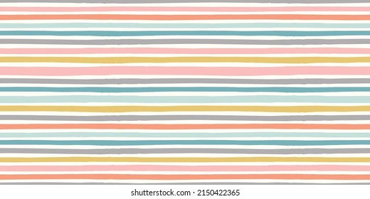 Striped pattern background. Vector seamless repeat border of hand drawn organic horizontal stripes. Fun trendy geometric design element banner.