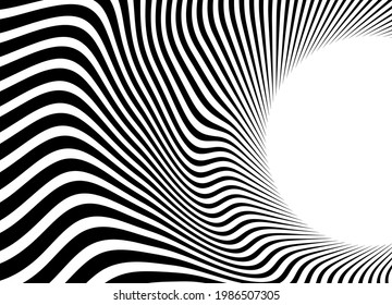 Patrón rayado de rayas curvadas en blanco y negro. Fondo vectorial de moda