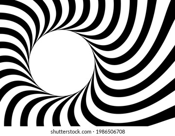 Striped pattern of black and white stripes swirling in a circle. Trendy vector background