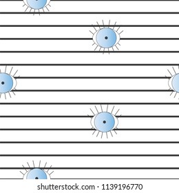 striped pattern with blue evil eye vector - white background
