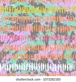 Striped pattern with brushed lines, stripes in pastel colors. Vector grunge geometric texture with paint splatter and splashes. Hand drawn bold bohemian background with ethnic, tribal motif