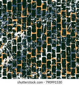 Striped pattern with brushed lines, stripes and blocks in grunge colors. Vector grunge geometric texture with paint splatter and splash. Hand drawn bold bohemian background with ethnic, tribal motif