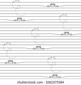 striped pattern cute cat face muzzle, vector illustration cat looking at fly