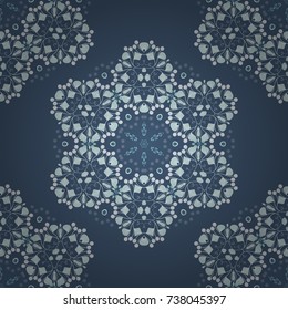 Striped pattern with ethnic tribal motifs, zigzag lines, Mandalas, brushstrokes paint in blue, gray and white colors. Ethnic design. Vector repeating geometric mesh tiles. Tribal seamless pattern.