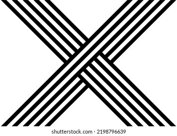 Motif strié sous la forme de la lettre X de lignes parallèles noires sur fond blanc dans un style rétro. Image vectorielle élément de création rayée.