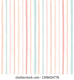 Striped pattern, girly stripe seamless background, paint ink brush strokes, cute baby paintbrush line backdrop. Vector