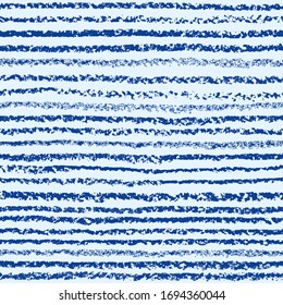 Striped pattern with hand drawing classic blue color artistic strokes. Pastel chalk, pencil or crayon stroke stripes freehand texture. Vector straight seamless background.