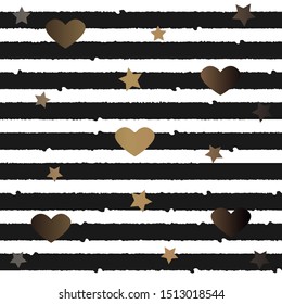 Striped pattern with hearts and stars. Suitable for Beauty and Luxury Products. Vector Illustration. 