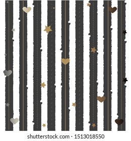 Striped pattern with hearts and stars. Suitable for Beauty and Luxury Products. Vector Illustration. 