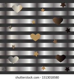Striped pattern with hearts and stars. Suitable for Beauty and Luxury Products. Vector Illustration. 