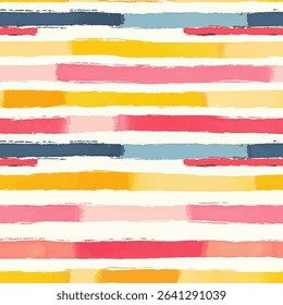 Striped pattern with horizontal stripes in shades of yellow, pink, and blue on a white background, striped seamless pattern, Vector illustration background for print the paper.