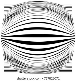 Striped pattern with lens effect. Horizontal lines texture. Black and white vector illustration